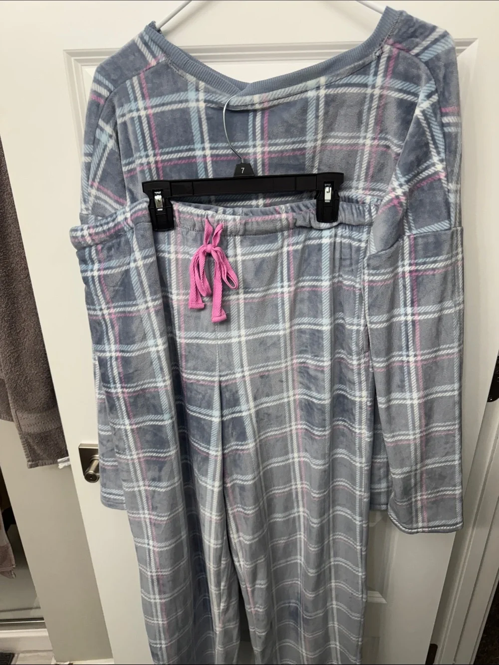 Women's Plaid Long-Sleeve Pajama Set - Gray with Pink & Light Blue